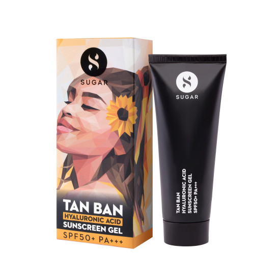 SUGAR Cosmetics Tan Ban Hyaluronic Acid Sunscreen SPF50+ PA+++ Gel |All Skin Non Greasy | Light Weight Formula | 50ml SUGAR Cosmetics Tan Ban Hyaluronic Acid Sunscreen SPF50+ PA+++ Gel |All Skin Non Greasy | Light Weight Formula | 50ml