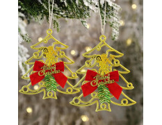TIED RIBBONS Set of 2 Christmas Hanging Tree (Big, 22.8 cm x 19 cm) for Decoration Items Wall Door Tree Hanging Ornaments Props Xmas Accessories - Golden Christmas Décor for Home