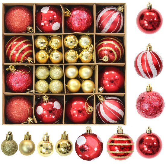 TIED RIBBONS Christmas Decoration Balls Set 44 Pcs (Multi, 7.6 cm & 3.5 cm) for Christmas Tree Decoration Hanging Ornaments Props Xmas - Christmas Tree Decoration Items for Home Office Church Décor