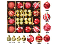 TIED RIBBONS Christmas Decoration Balls Set 44 Pcs (Multi, 7.6 cm & 3.5 cm) for Christmas Tree Decoration Hanging Ornaments Props Xmas - Christmas Tree Decoration Items for Home Office Church Décor