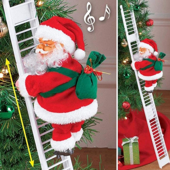 TIED RIBBONS Santa Claus on Ladder (Multi, 24 cm x 12 cm) Santa Climbing Ladder Doll Decoration Toy for Xmas Party Home Door Wall Decoration - Christmas Decorations for Home