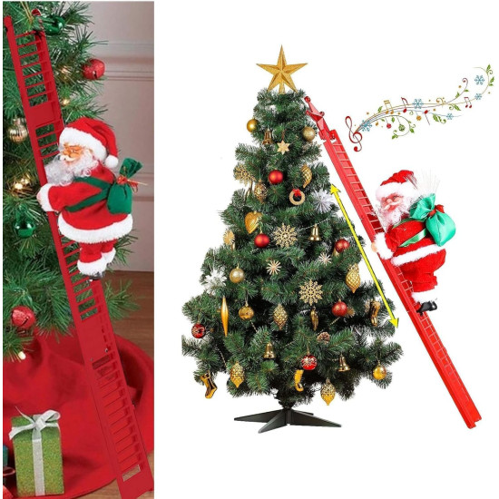 TIED RIBBONS Santa Claus on Ladder (Multi, 24 cm x 12 cm) Santa Climbing Ladder Doll Decoration Toy for Xmas Party Home Door Wall Decoration - Christmas Decorations for Home