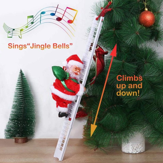 TIED RIBBONS Santa Claus on Ladder (Multi, 24 cm x 12 cm) Santa Climbing Ladder Doll Decoration Toy for Xmas Party Home Door Wall Decoration - Christmas Decorations for Home