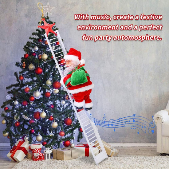 TIED RIBBONS Santa Claus on Ladder (Multi, 24 cm x 12 cm) Santa Climbing Ladder Doll Decoration Toy for Xmas Party Home Door Wall Decoration - Christmas Decorations for Home