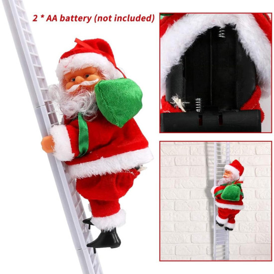 TIED RIBBONS Santa Claus on Ladder (Multi, 24 cm x 12 cm) Santa Climbing Ladder Doll Decoration Toy for Xmas Party Home Door Wall Decoration - Christmas Decorations for Home