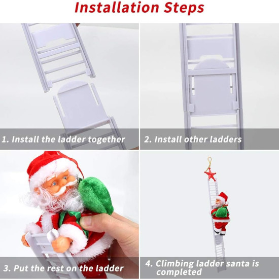 TIED RIBBONS Santa Claus on Ladder (Multi, 24 cm x 12 cm) Santa Climbing Ladder Doll Decoration Toy for Xmas Party Home Door Wall Decoration - Christmas Decorations for Home