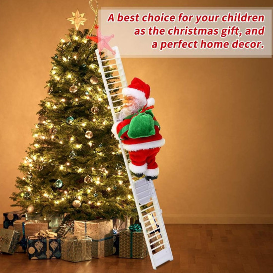 TIED RIBBONS Santa Claus on Ladder (Multi, 24 cm x 12 cm) Santa Climbing Ladder Doll Decoration Toy for Xmas Party Home Door Wall Decoration - Christmas Decorations for Home
