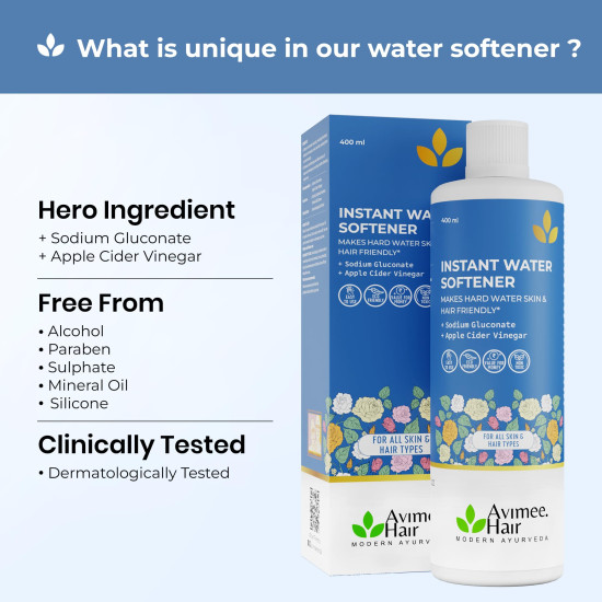 Avimee Herbal Instant Water Softener,400 ml | Makes Your Water Hair & Skin Friendly | Reduces Hair Fall & Skin Itching | Disables Hardness & Maintains pH Level | Kunwar Charcoal Facewash, 50 ml (Combo)
