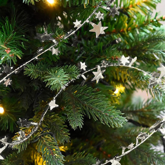 TIED RIBBONS 32 feet Silver Star Tinsel Garland with Wire Sparkly Stars Christmas for Tree Door Dining Home Table Wall Hanging Item Ornament - Christmas Decorations for Home - (Silver, 32 feet)