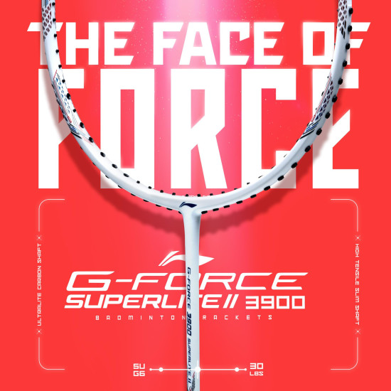 Li-Ning Li-Ning G-Force 3800 II Superlite Unstrung Badminton Racket with Full Cover | 5U | Maximum Tension ≤ 30 Lbs (P White/Black)