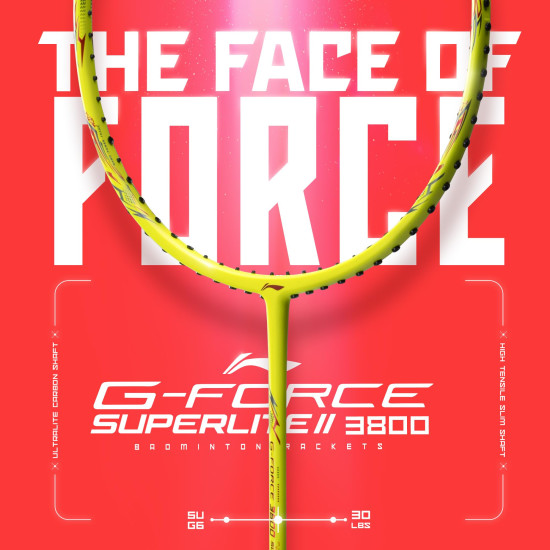 Li-Ning Li-Ning G-Force 3800 II Superlite Unstrung Badminton Racket with Full Cover | 5U | Maximum Tension ≤ 30 Lbs (Lime/Black)