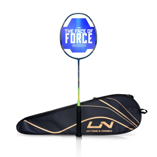 Li-Ning Li-Ning G-Force 3800 II Superlite Unstrung Badminton Racket with Full Cover | 5U | Maximum Tension ≤ 30 Lbs (Navy/Neon Green)