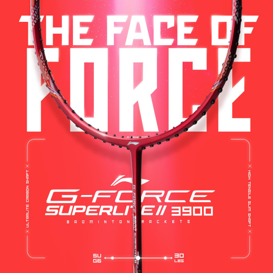 Li-Ning Li-Ning G-Force 3800 II Superlite Strung Badminton Racket with Full Cover | 5U | Maximum Tension ≤ 30 Lbs (DK Red/Navy)