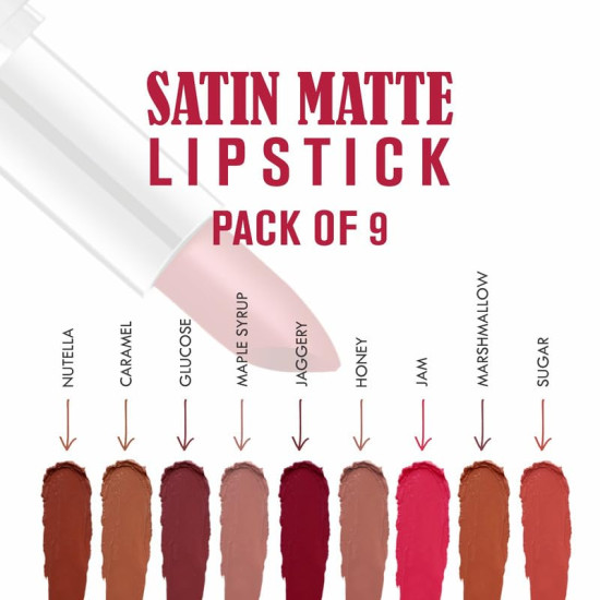 LoveEarth Satin Matte Lipstick Set – 9 Mini Lipsticks | Soft, Moisturizing & Long-Stay Formula | Multicolor, Lightweight & Non-Drying Lip Colors | (2g x 9) 18g