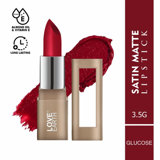 Love Earth Satin Matte Lipstick - Glucose | Lightweight | Long-Lasting Wear,Lips Moisturised | Satin Creamy-Matte Finish |3.5G