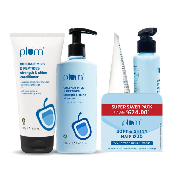 Plum Coconut Milk & Peptides Shampoo 250ml & Conditioner 175g Combo for Dry & Frizzy Hair | 22X Softer, Hydrated, & Smooth Hair | SLS & Paraben Free, pH Balanced Shampoo & Conditioner for Women & Men