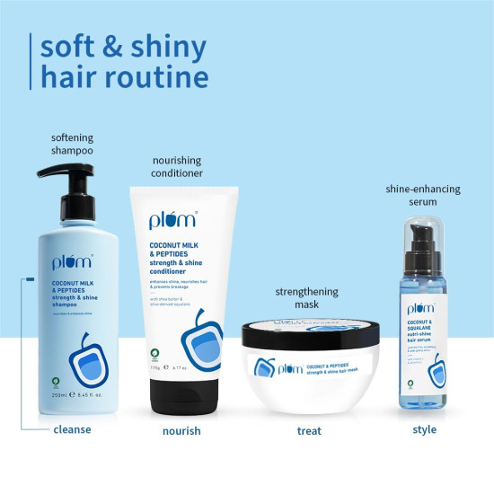 Plum Coconut Milk & Peptides Shampoo 250ml & Conditioner 175g Combo for Dry & Frizzy Hair | 22X Softer, Hydrated, & Smooth Hair | SLS & Paraben Free, pH Balanced Shampoo & Conditioner for Women & Men