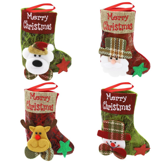 HASTHIP® 4Pcs Christmas Stockings Cute Santa, Reindeer, Bear, Snowman Print Small Christmas Tree Decoration Items Hanging Christmas Decorations Ornaments Stocking for Xmas Tree, Home Decor, Wall