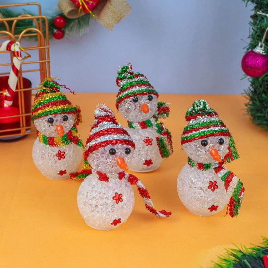 TIED RIBBONS Christmas Decoration for Home (Set of 4, Multi) Led Snowman Lights for Indoor Outdoor Tabletop Xmas Night Gift Set - Christmas Decorations for Home