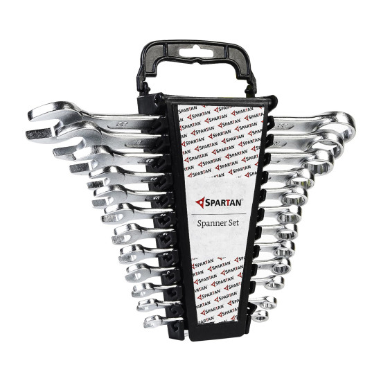 SPARTAN Carbon Steel Combination Spanner Set/Wrench Set/Tool Kit Multipurpose Home Use and Professional Spanners, Corrosion Resistant Chrome Plating Open Jaw and Ring Spanners (Silver, Set of 12)
