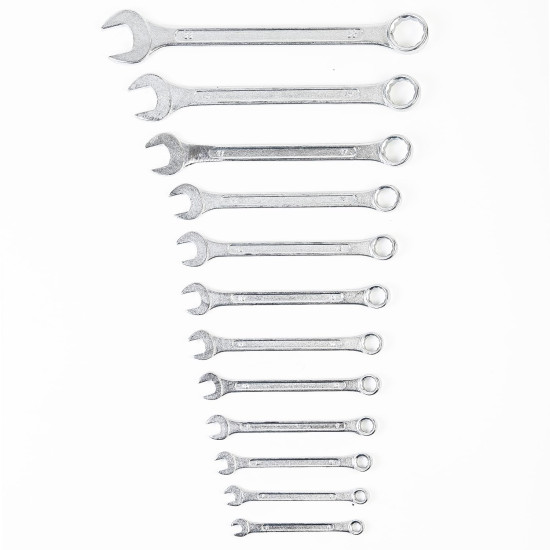 SPARTAN Carbon Steel Combination Spanner Set/Wrench Set/Tool Kit Multipurpose Home Use and Professional Spanners, Corrosion Resistant Chrome Plating Open Jaw and Ring Spanners (Silver, Set of 12)