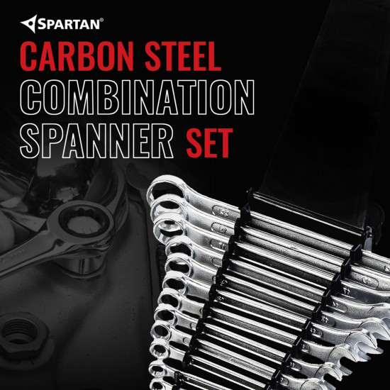 SPARTAN Carbon Steel Combination Spanner Set/Wrench Set/Tool Kit Multipurpose Home Use and Professional Spanners, Corrosion Resistant Chrome Plating Open Jaw and Ring Spanners (Silver, Set of 12)