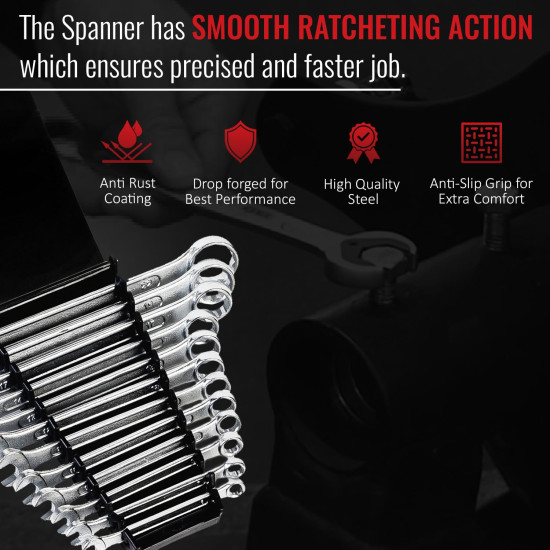 SPARTAN Carbon Steel Combination Spanner Set/Wrench Set/Tool Kit Multipurpose Home Use and Professional Spanners, Corrosion Resistant Chrome Plating Open Jaw and Ring Spanners (Silver, Set of 12)