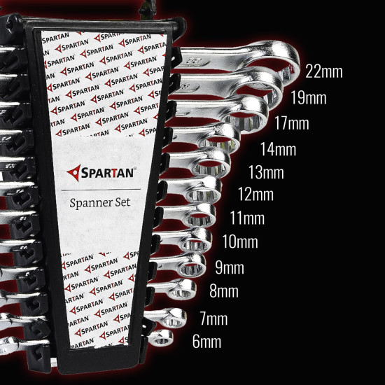 SPARTAN Carbon Steel Combination Spanner Set/Wrench Set/Tool Kit Multipurpose Home Use and Professional Spanners, Corrosion Resistant Chrome Plating Open Jaw and Ring Spanners (Silver, Set of 12)