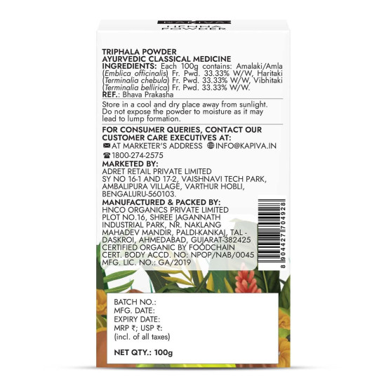 Kapiva Organic Triphala Powder 100g (Pack of 2) | Helps Relieve Constipation | Promotes Gut Health | Ayurvedic Digestive Support | Triphala Churna