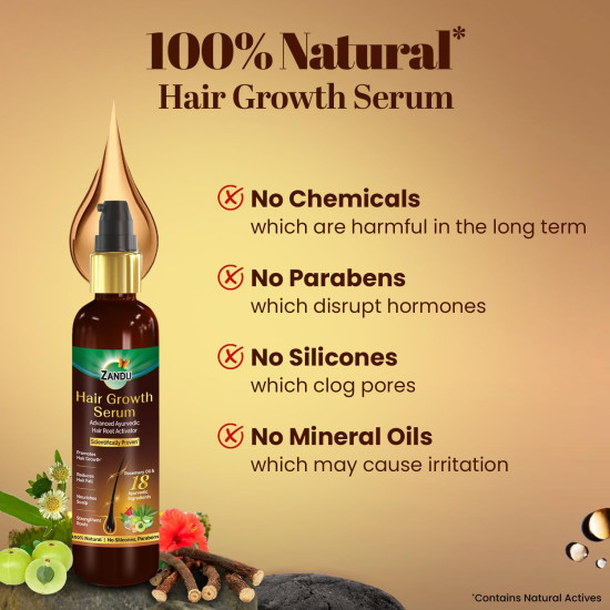 Zandu Hair Growth Serum (200Ml): Clinically Proven To Promote Hair Growth & Reduce Hair Fall In 28 Days |Strengthen Hair |Reduce Dandruff|Control Frizz|Hair Shine|For Men & Women
