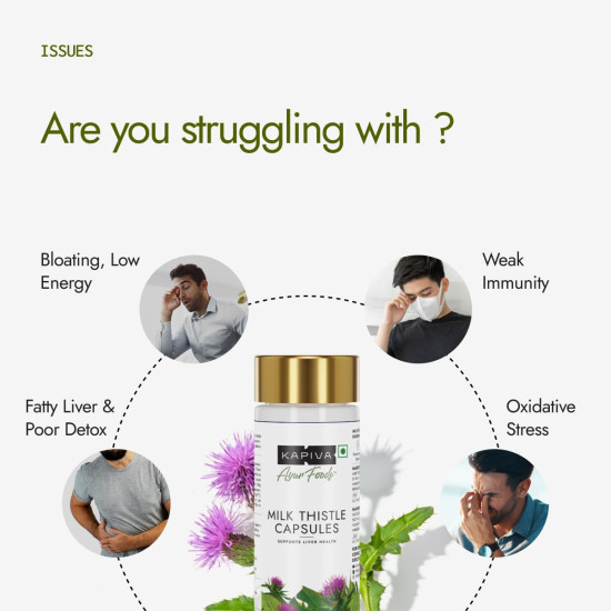 Kapiva Milk Thistle Capsules (120N) | With 70% Silymarin | Supports Liver & Immune System | Vegan, Preservative-Free | Liver Detox Supplement