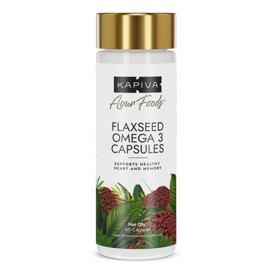 Kapiva Flaxseed Omega 3 Capsules (60N) | Vegetarian Flaxseed Oil Omega | Better Joint & Heart Health (60 Cap (Pack of 1))