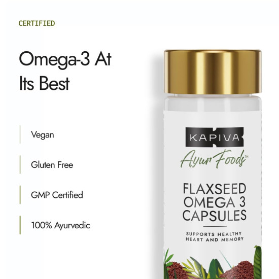 Kapiva Flaxseed Omega 3 Capsules (60N) | Vegetarian Flaxseed Oil Omega | Better Joint & Heart Health (60 Cap (Pack of 1))
