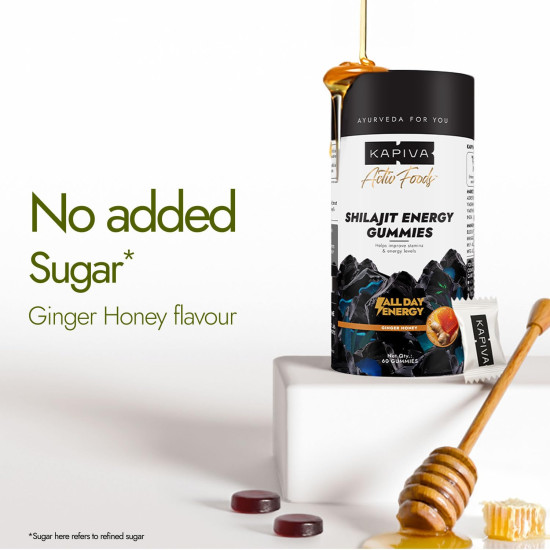 Kapiva Himalayan Shilajit/Shilajeet Gummies | 225mg Shilajit/Gummy | Ginger Honey Flavour | NABL-Certified Gummy | Boosts Energy Levels, Endurance & Stamina | No Added Sugar | Gelatin Free | 60 Gummies