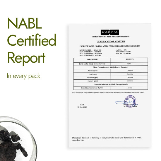 Kapiva Himalayan Shilajit/Shilajeet Gummies | 225mg Shilajit/Gummy | Ginger Honey Flavour | NABL-Certified Gummy | Boosts Energy Levels, Endurance & Stamina | No Added Sugar | Gelatin Free | 60 Gummies