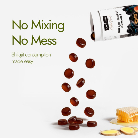 Kapiva Himalayan Shilajit/Shilajeet Gummies | 225mg Shilajit/Gummy | Ginger Honey Flavour | NABL-Certified Gummy | Boosts Energy Levels, Endurance & Stamina | No Added Sugar | Gelatin Free | 60 Gummies