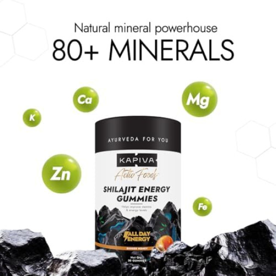 Kapiva Himalayan Shilajit Gummies | 225mg Shilajit/Gummy | Ginger Honey Flavour | NABL-Certified Gummy | Boosts Energy Levels, Endurance & Stamina | No Added Sugar | Gelatin Free | 30 Gummies
