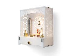 Heartily Acrylic Shree Beautiful Wooden Pooja Stand Mandir for Home Temple for Home and Office Puja Mandir for Home and Office Wall with LED Spot Light Product (H- 18, L- 16, W-8.75 Inch)