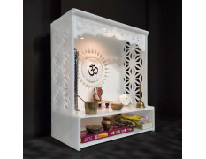 Heartily Acrylic Shree Beautiful Wooden Pooja Stand Mandir for Home Temple for Home and Office Puja Mandir for Home and Office Wall with LED Spot Light Product (H- 18, L- 16, W-8.75 Inch)