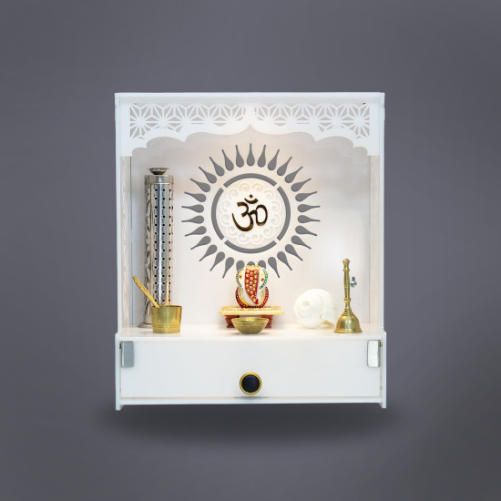 Heartily Acrylic Shree Beautiful Wooden Pooja Stand Mandir for Home Temple for Home and Office Puja Mandir for Home and Office Wall with LED Spot Light Product (H- 18, L- 16, W-8.75 Inch)