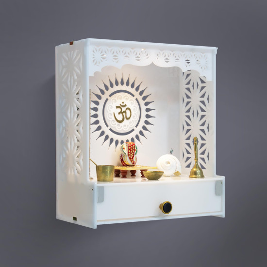 Heartily Acrylic Shree Beautiful Wooden Pooja Stand Mandir for Home Temple for Home and Office Puja Mandir for Home and Office Wall with LED Spot Light Product (H- 18, L- 16, W-8.75 Inch)