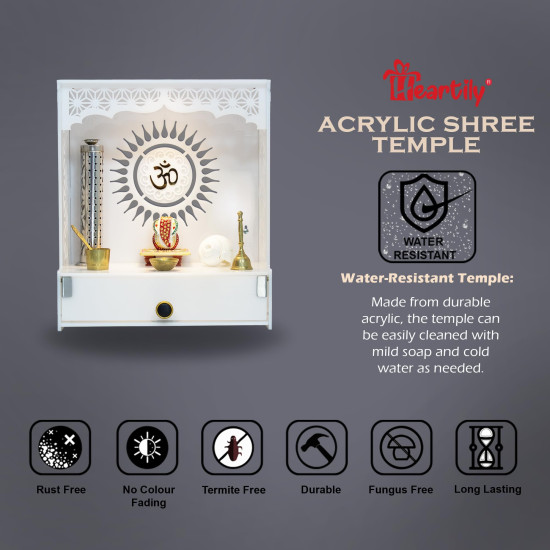 Heartily Acrylic Shree Beautiful Wooden Pooja Stand Mandir for Home Temple for Home and Office Puja Mandir for Home and Office Wall with LED Spot Light Product (H- 18, L- 16, W-8.75 Inch)