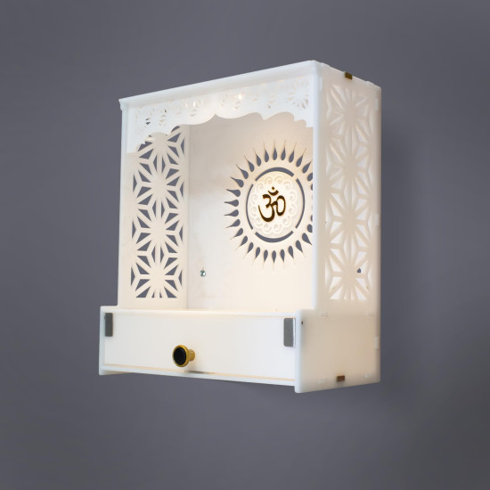 Heartily Acrylic Shree Beautiful Wooden Pooja Stand Mandir for Home Temple for Home and Office Puja Mandir for Home and Office Wall with LED Spot Light Product (H- 18, L- 16, W-8.75 Inch)