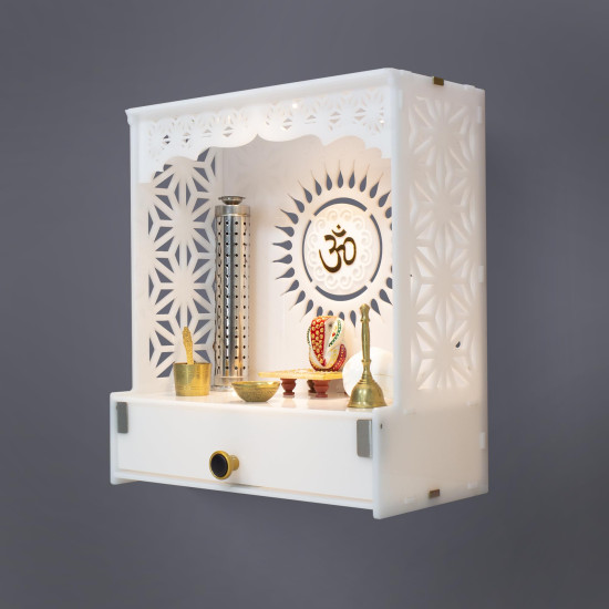 Heartily Acrylic Shree Beautiful Wooden Pooja Stand Mandir for Home Temple for Home and Office Puja Mandir for Home and Office Wall with LED Spot Light Product (H- 18, L- 16, W-8.75 Inch)