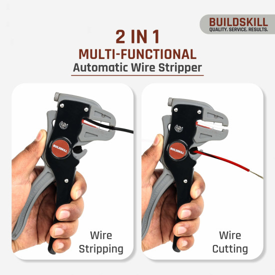 BUILDSKILL 2 IN 1 Automatic Wire Stripping & Cutting Tool – Precision Cutter for Electrical, Automotive, Cords & Cables – Ergonomic Handle with Pressure Adjustment