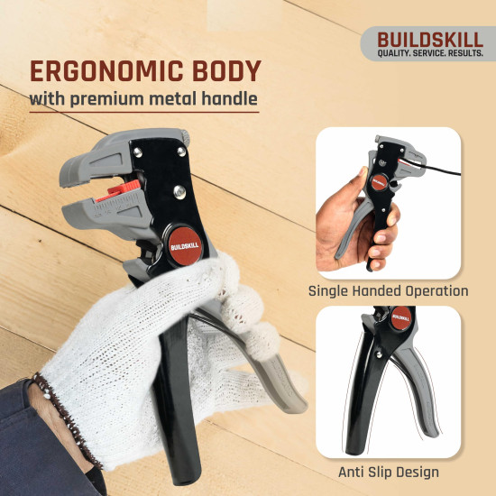 BUILDSKILL 2 IN 1 Automatic Wire Stripping & Cutting Tool – Precision Cutter for Electrical, Automotive, Cords & Cables – Ergonomic Handle with Pressure Adjustment