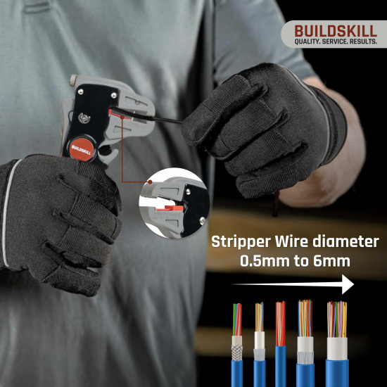 BUILDSKILL 2 IN 1 Automatic Wire Stripping & Cutting Tool – Precision Cutter for Electrical, Automotive, Cords & Cables – Ergonomic Handle with Pressure Adjustment