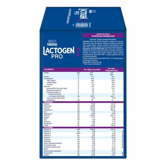 Lactogen Pro 2 Powder, Follow-Up Formula with Probiotic, Infant, After 6 Months Up to 12 Months, Bag-in-Box Pack, 1.2Kg (3 Units*400g)