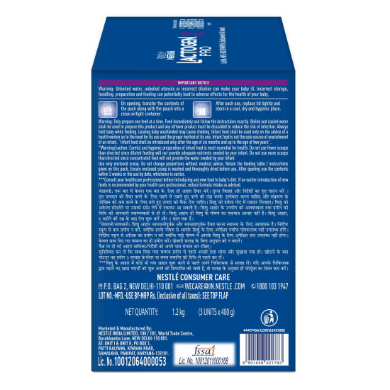 Lactogen Pro 2 Powder, Follow-Up Formula with Probiotic, Infant, After 6 Months Up to 12 Months, Bag-in-Box Pack, 1.2Kg (3 Units*400g)