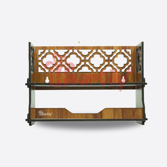 Heartily® Utsav Beautiful Wooden Mandir for Home Small Size Puja Mandir for Home Wall Mounted Pooja Stand for Home Temple for Office or Shop, 12.7D x 30.5W x 20H Centimeters